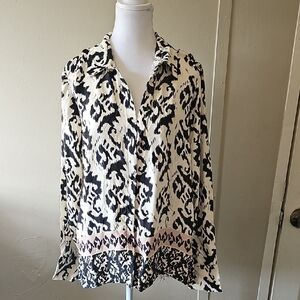 Zara Black and Cream Patterned Blouse